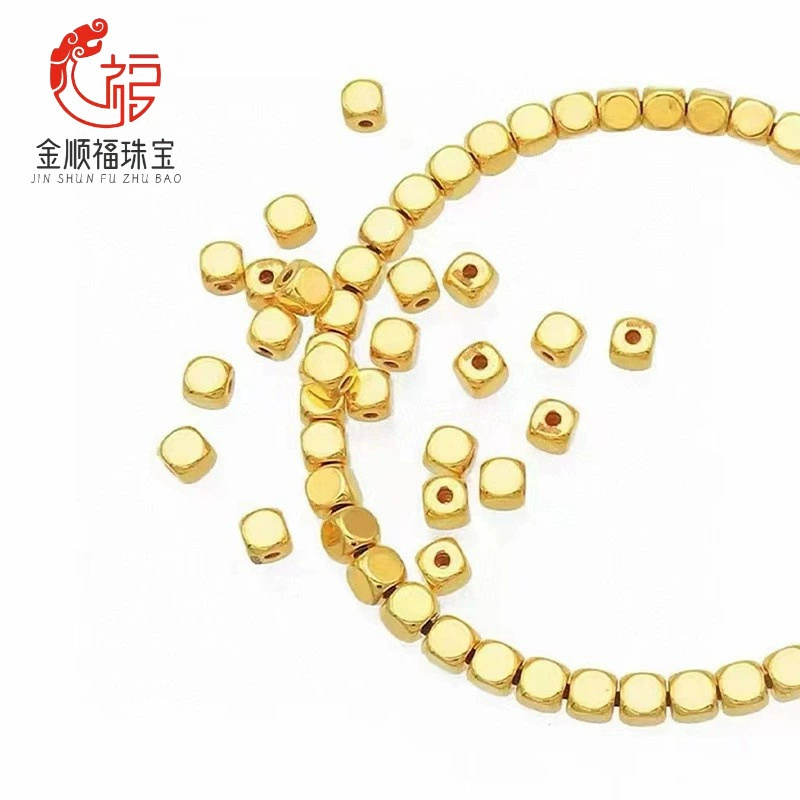 Ожерелье из чистого золота 999 пробы в форме маленького кубика сахара, 3D-подвеска из твердого золота, маленький золотой бусинный кулон, комплект цепочек из квадратных золотых бусин из золота 24К