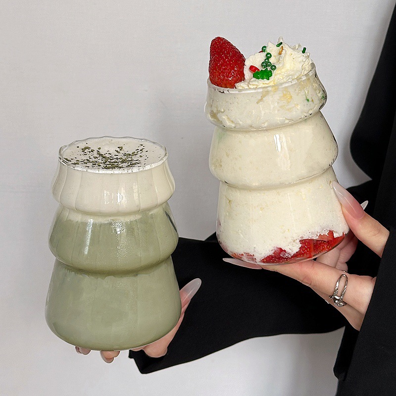 Niche retro vertical taza de cristal de árbol de Navidad taza de café taza de jugo taza de bebida fría con paja