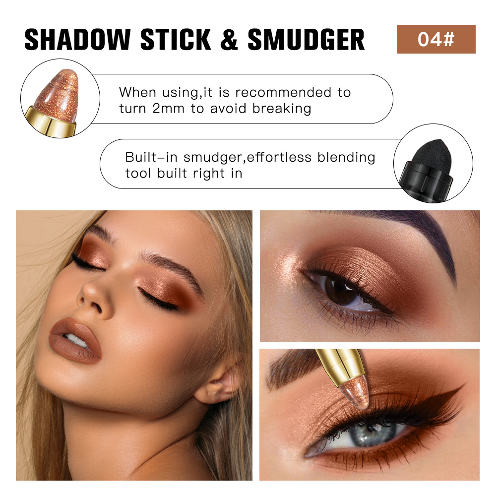 ibcccndc pearlescent eyeshadow stick with brush head, high-gloss earth Eyeshadow pen, double-headed eyeshadow stick undefined
