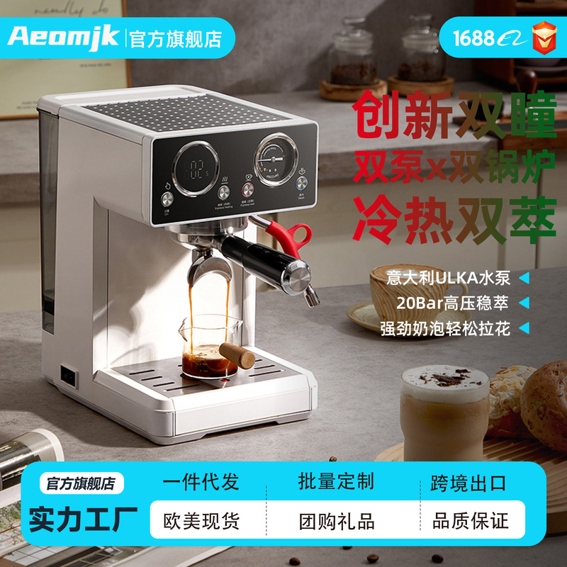 Aeomjk Household Semi-Automatic Dual Boiler Espresso Machine with Hot and Cold Extraction, Steam Milk Frother, Temperature Control, Commercial Use