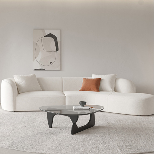 Creamy Wind Living Room Fabric Sofa Nordic Lamb Wool Curved Sofa Double Beauty Salon Office Luxury Sofa