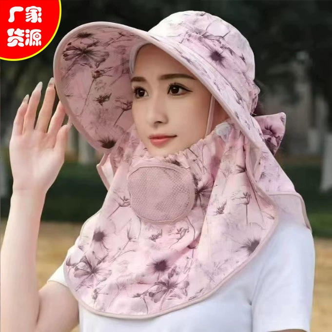 Летняя шляпа от солнца с шалью для работы в поле, солнцезащитная шляпа с большими полями для сбора чая, ветрозащитная дышащая шляпа от солнца для игр на открытом воздухе