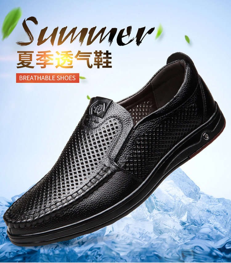 Giày lười nam da bò thoáng khí đục lỗ mũi nhọn đế mềm chống trượt gót 1–3 cm — Màu nâu, Màu đen chi tiết 1