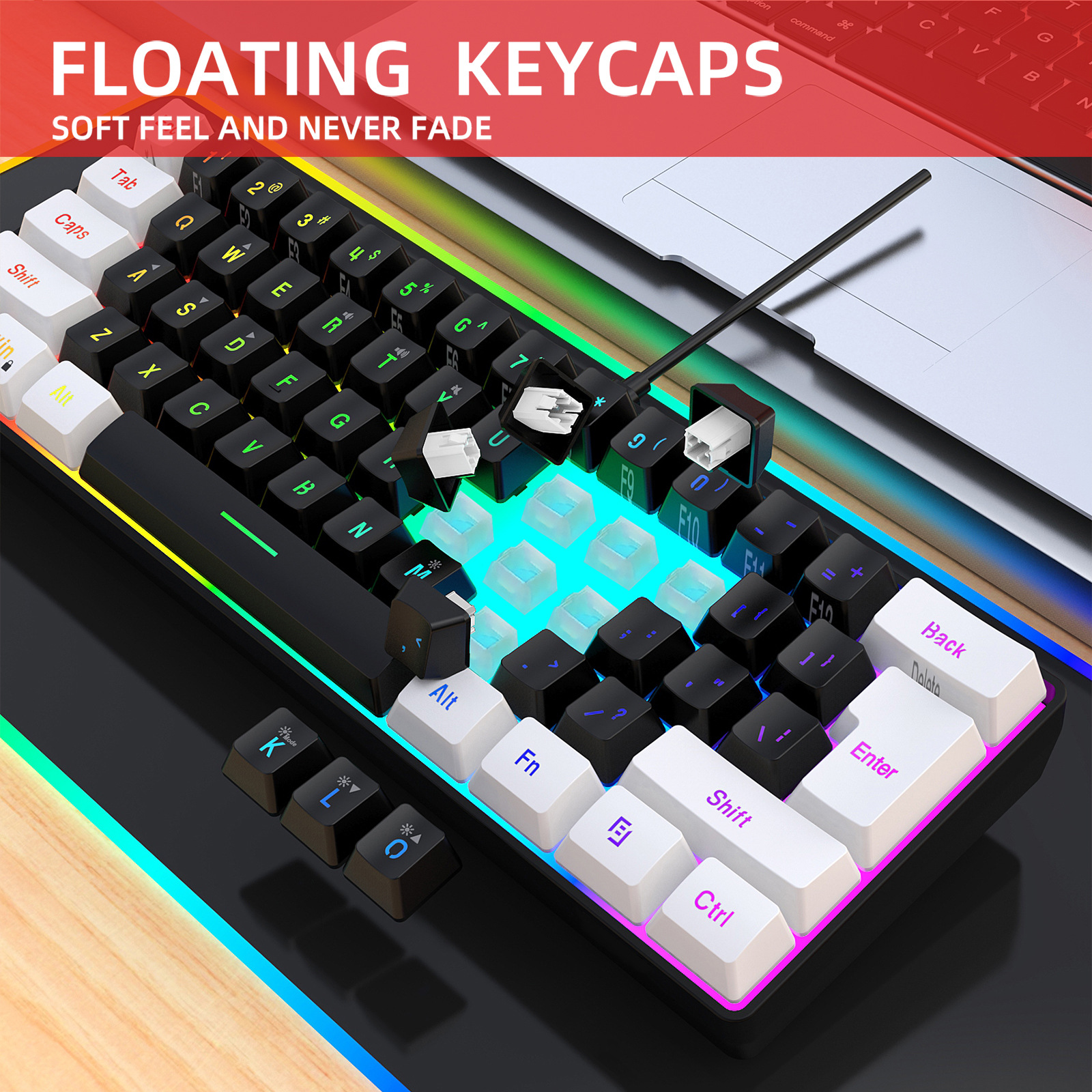 New 61keys white and black luminous set wired mouse office gaming keyboard_voghion.com