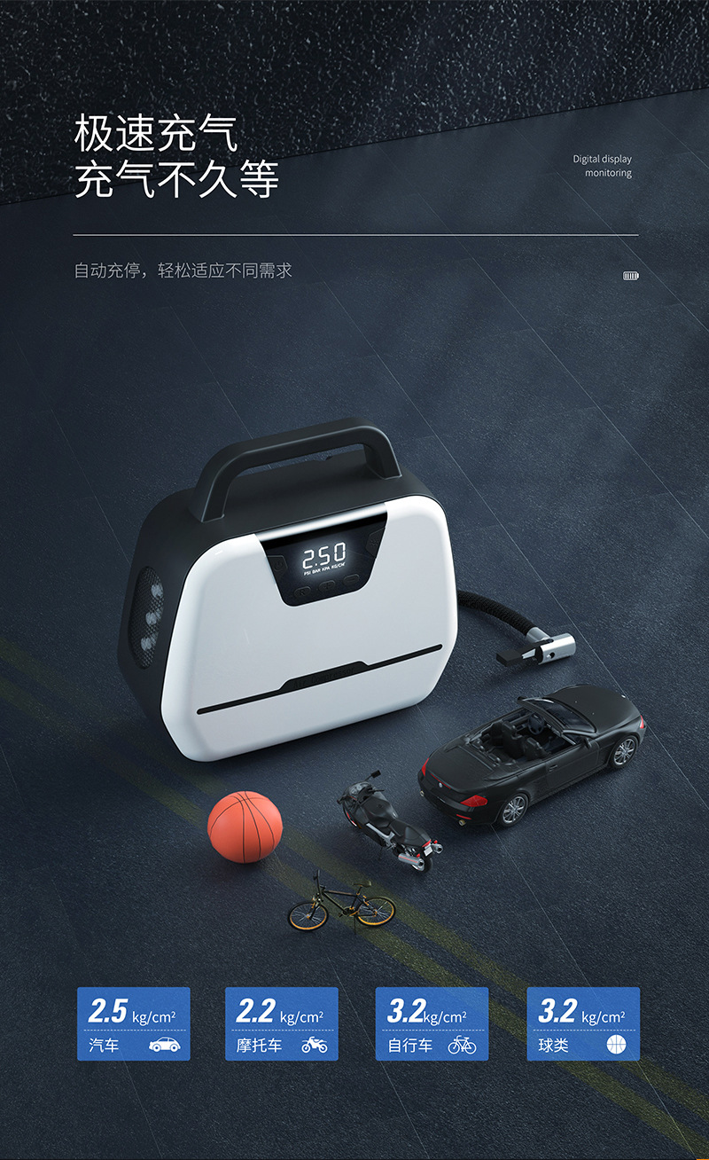 Vehicle-Mounted Air Pump Digital Display Automatic Charging Parking Home Dual-Use Portable Tire Inflator Outdoor Air Pump Cross-Border British