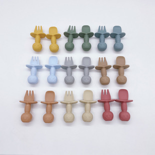 Silicone Toddler Short Handle Spoon Fork Baby Meal Training Lick Spoon Baby Food Supplementary Feeding Soft Fork Spoon suit