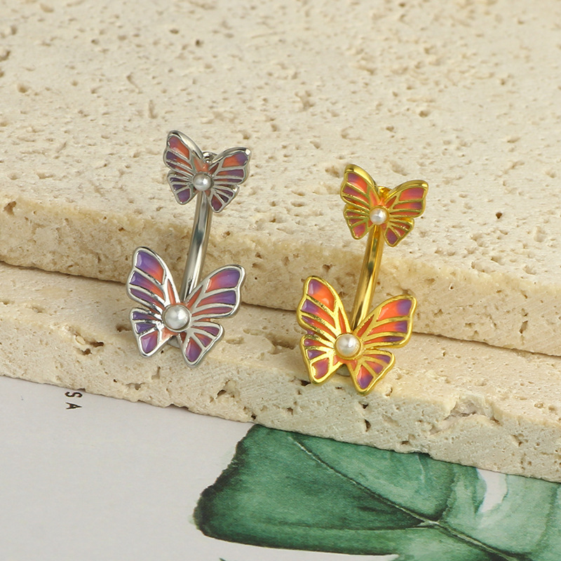 Stainless Steel Oil Drop Flower Butterfly Bee Navel Ring Flame Belly Button Piercing Jewelry detail image 7