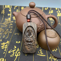 沉香木原木料雕刻六字蓮花牌鑲嵌雙面掛件木質吊墜擺件掛件批發