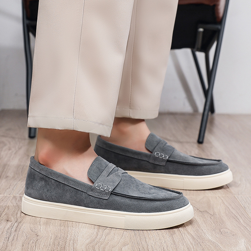 Summer New Suede Men's Sneakers, Comfortable and Breathable Slip-On Loafers, Hand-Stitched Thick Soles, Versatile and Casual Summer New Suede Men's Sneakers, Comfortable and Breathable Slip-On Loafers, Hand-Stitched Thick Soles, Versatile and Casual