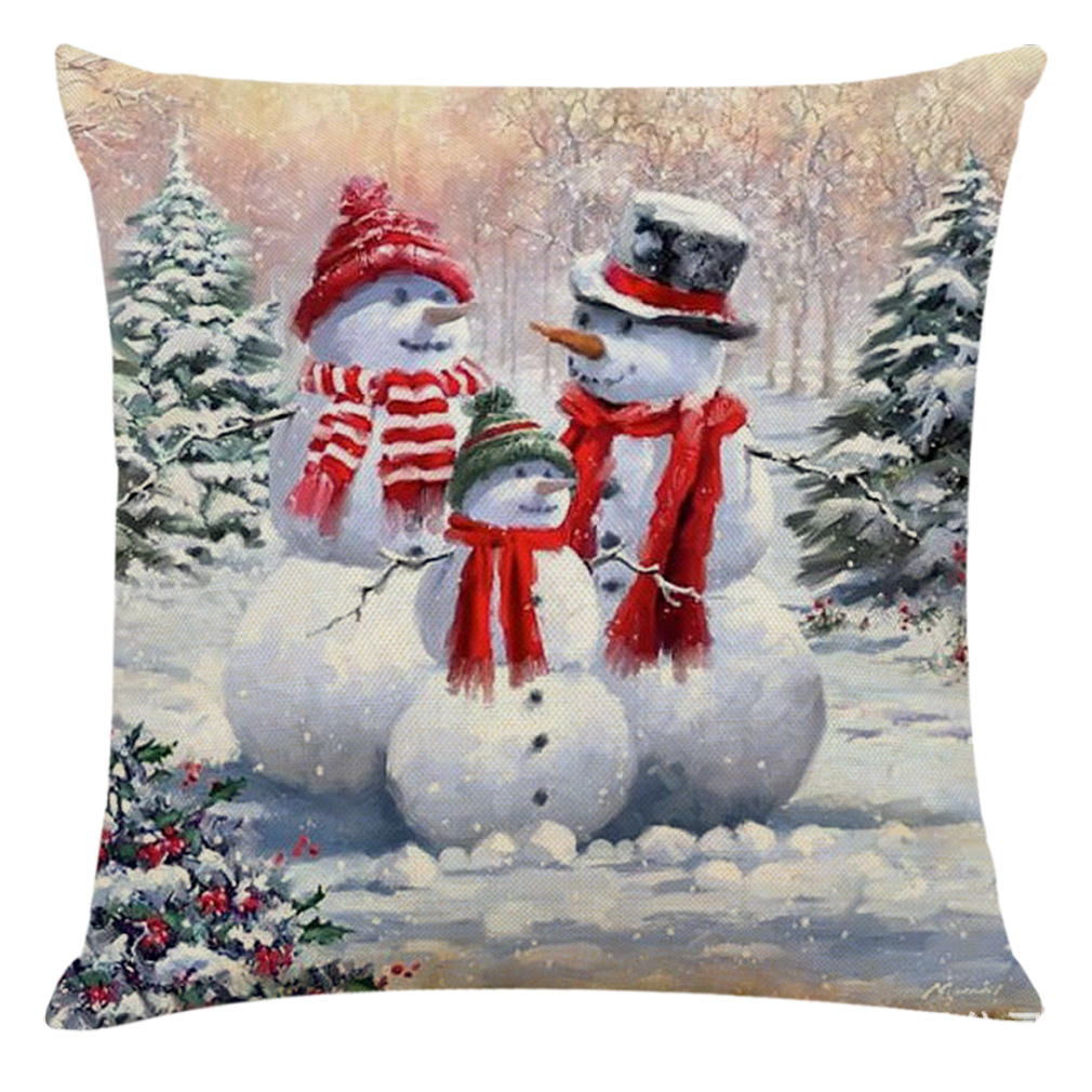 亚马逊 eBay 跨境热销新款圣诞节棉麻抱枕套圣诞老人雪人抱枕靠垫
