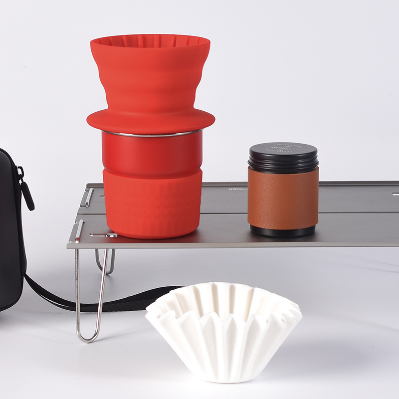 Juego de inicio de café hecho a mano Viaje al aire libre Coche Camping Taza de pastel portátil Taza de filtro de silicona Combinación de regalo