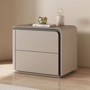 Simple Modern Cream Small Solid Wood Leather Bedside Table Bedside Cabinet Bedroom New Storage Installation