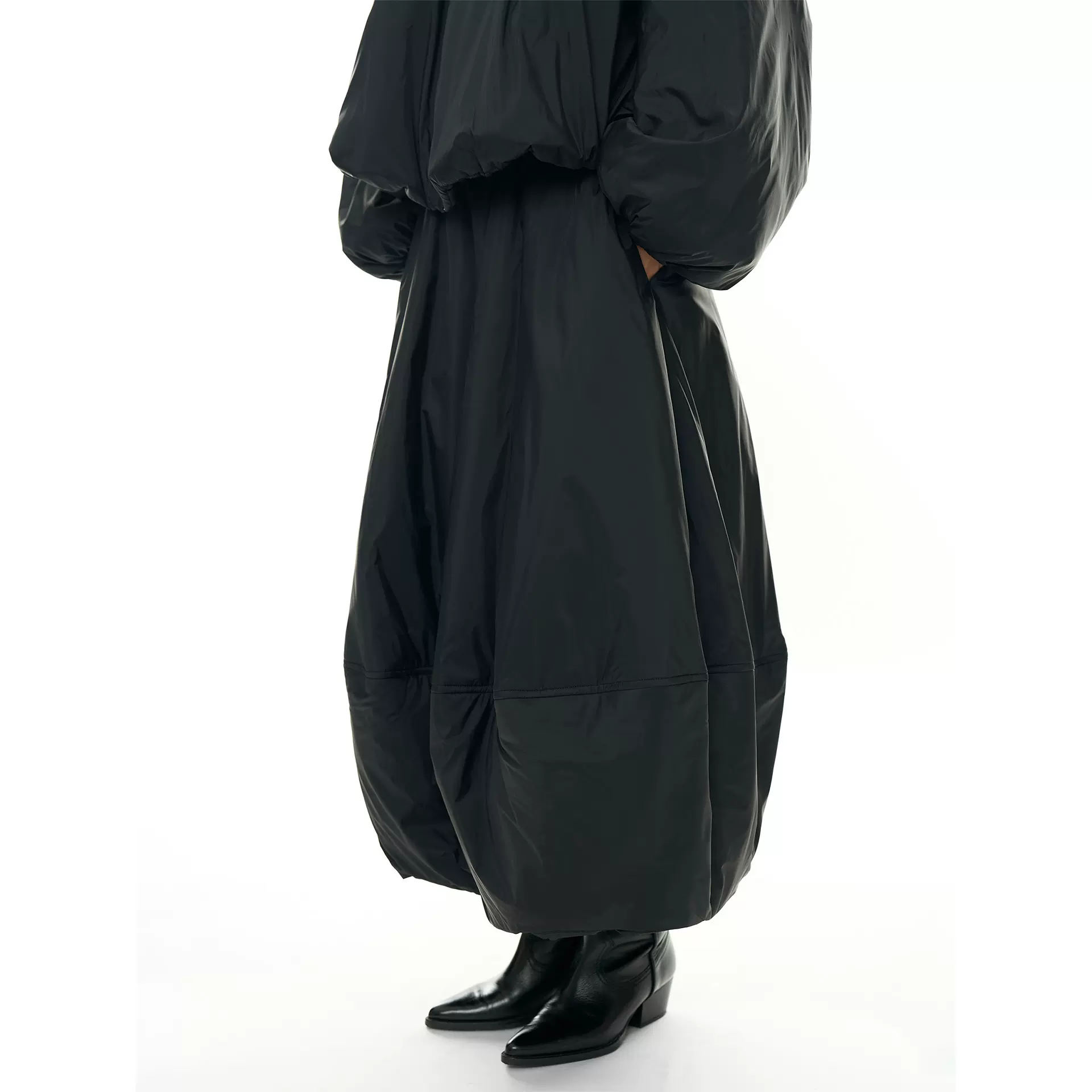 卢浮冬季新款韩版时髦花苞夹棉长款半身裙轻盈蓬松A字保暖长裙女