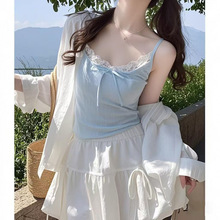 胖mm200斤大码纯欲蝴蝶结蕾丝边性感吊带背心女夏季宽松打底上衣
