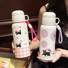 新しい 1 カップ 3 ドリンク魔法瓶カップかわいい漫画の女の子の水カップ学生ポータブルスクールサイドポケットステンレス鋼カップ