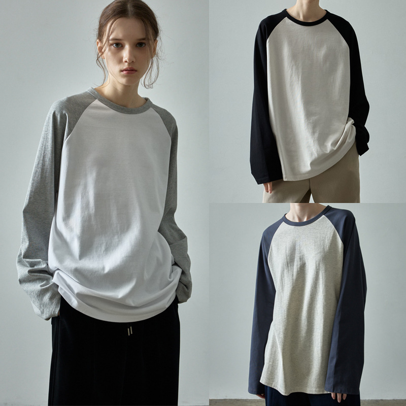 Ready Stock~Fac*De Patte*N Casual Fashion Contrast Color Loose Round Neck Raglan Long Sleeve T-Shirt for Women Ready Stock~Fac*De Patte*N Casual Fashion Contrast Color Loose Round Neck Raglan Long Sleeve T-Shirt for Women