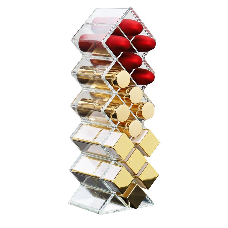 Cross-Border In-Stock 16-Slot Lipstick Organizer Desktop Transparent Compartmentalized Lip Gloss Lipstick Box Acrylic Storage Box