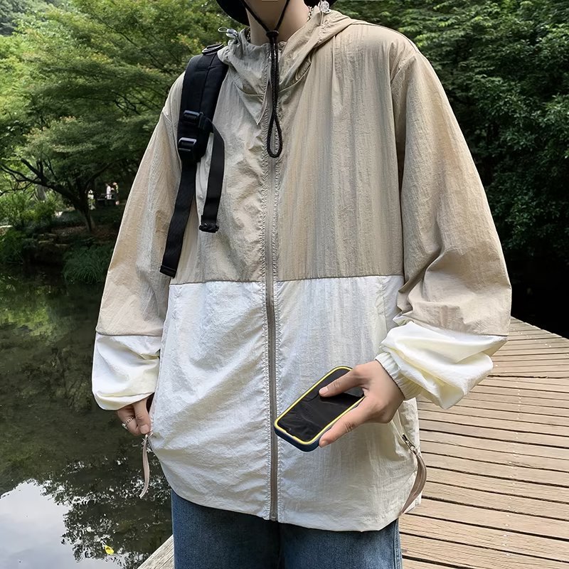 콘트라스트 컬러 태양 보호 의류 여성 여름 경량 플러스 사이즈 카디건 재킷 디자인 센스 통기성 태양 보호 의류 트렌디 블랙 탑
