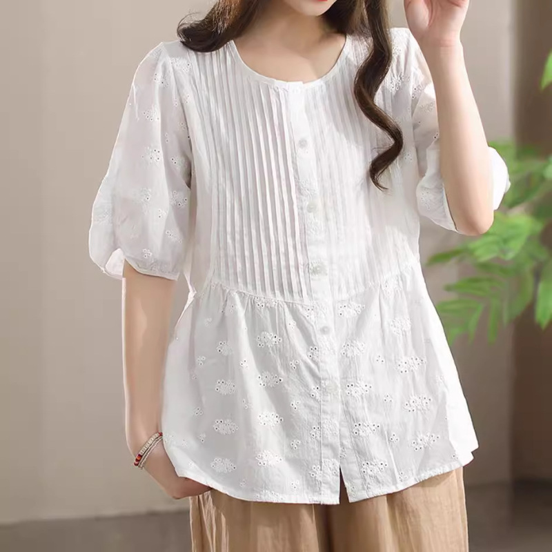 Lace Shirt Women's New Women's Cardigan Casual Artistic Fashion Tight Waist Elegant Simple Women's Short Sleeve Lining