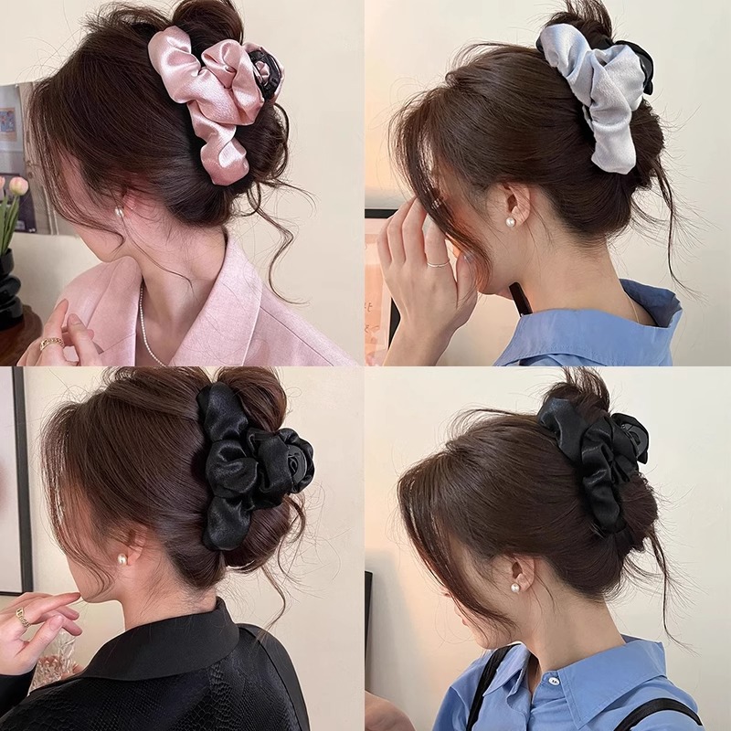 Brillo pliegue de tela clip de agarre para mujer clip de cabello nubes temperamento de alta sensibilidad clip de cabello de tiburón en la cabeza