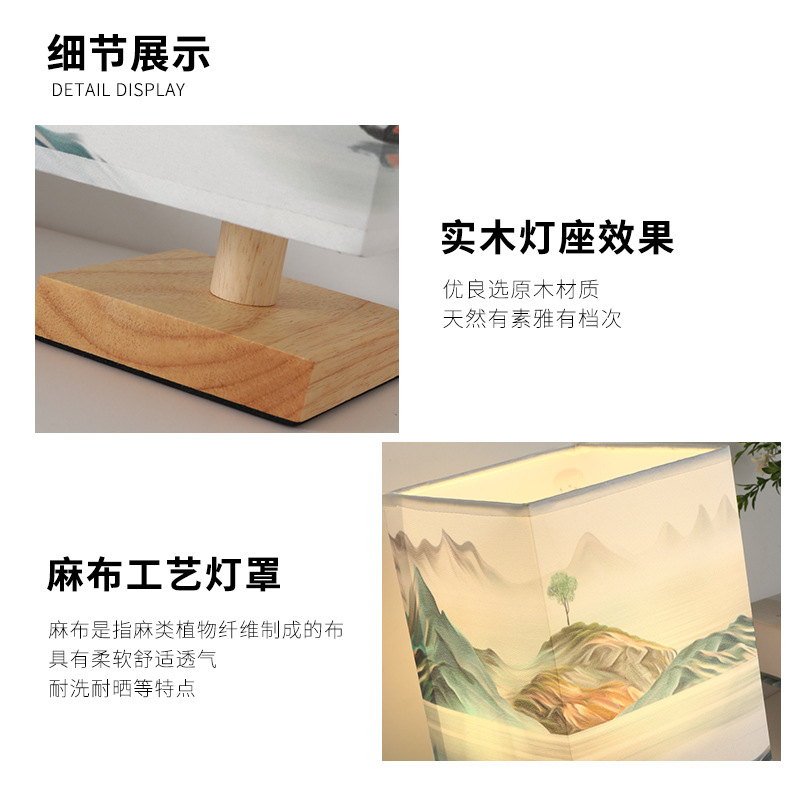 Cross-Border led table lamp modern minimalist printing calligraphy bedroom bedside lamp decorative fabric Nordic night light manufacturers