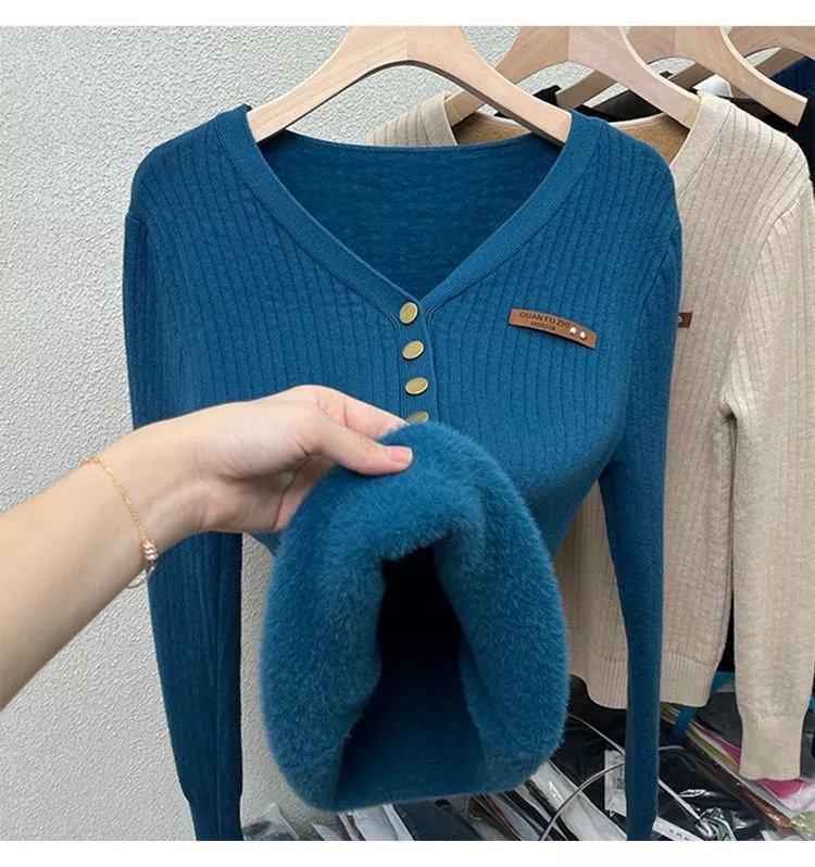 Women's Fuzzy Button Sweater
