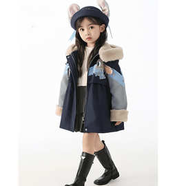 女童外套秋冬款2025新款洋气儿童朱迪警官派克服加绒棉服冬季棉衣
