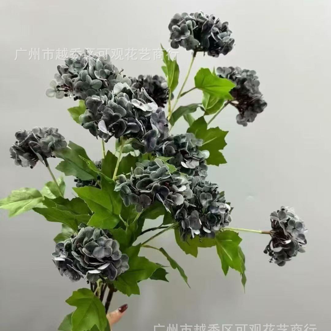 Artificial 4-Headed Hydrangea with Realistic Touch, Glued Purple Hydrangea for Living Room Decoration, Floral Wedding Arrangement with Leaves, Wild Hydrangea Wedding Decoration