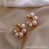 Elegant retro earrings from pearl, french style, internet celebrity