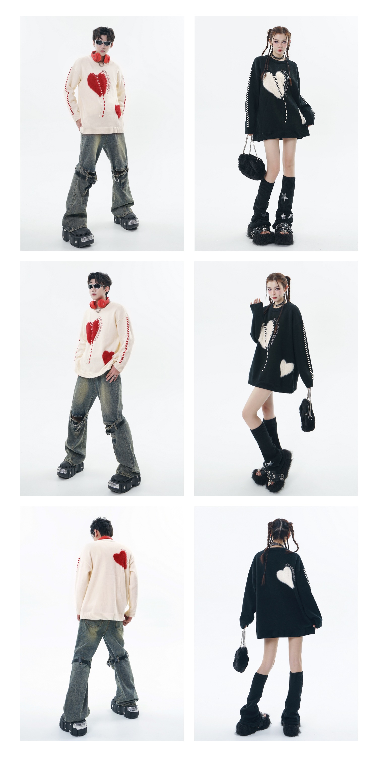 Herrenbekleidung Street Fashion Marke Liebe Stickerei Design lockerer Rundhals-Strickpullover_voghion.com