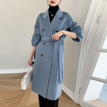秋冬新款高端双面羊毛大衣女士双排扣中长款气质显瘦羊毛呢子外套