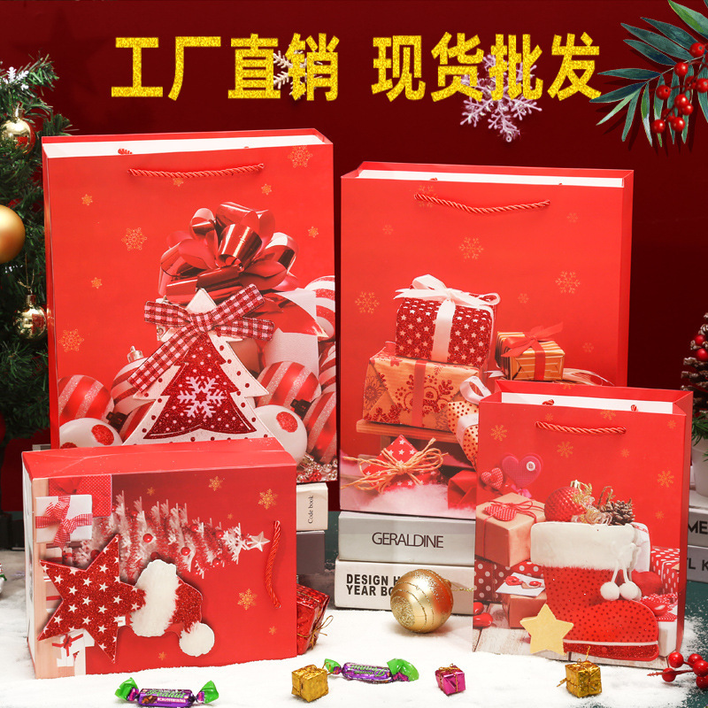 Amazon transfronterizo de Navidad nuevo regalo mano de la víspera de Navidad caramelo cuadrado inferior bolsa de compras al por mayor