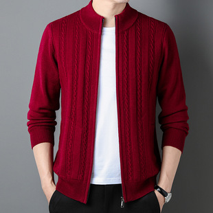 Winter Men's Wool Cardigan Long-Sleeved New Twisted Thickened Zipper Shirt All-Wool Warm Outer Sweater Wholesale