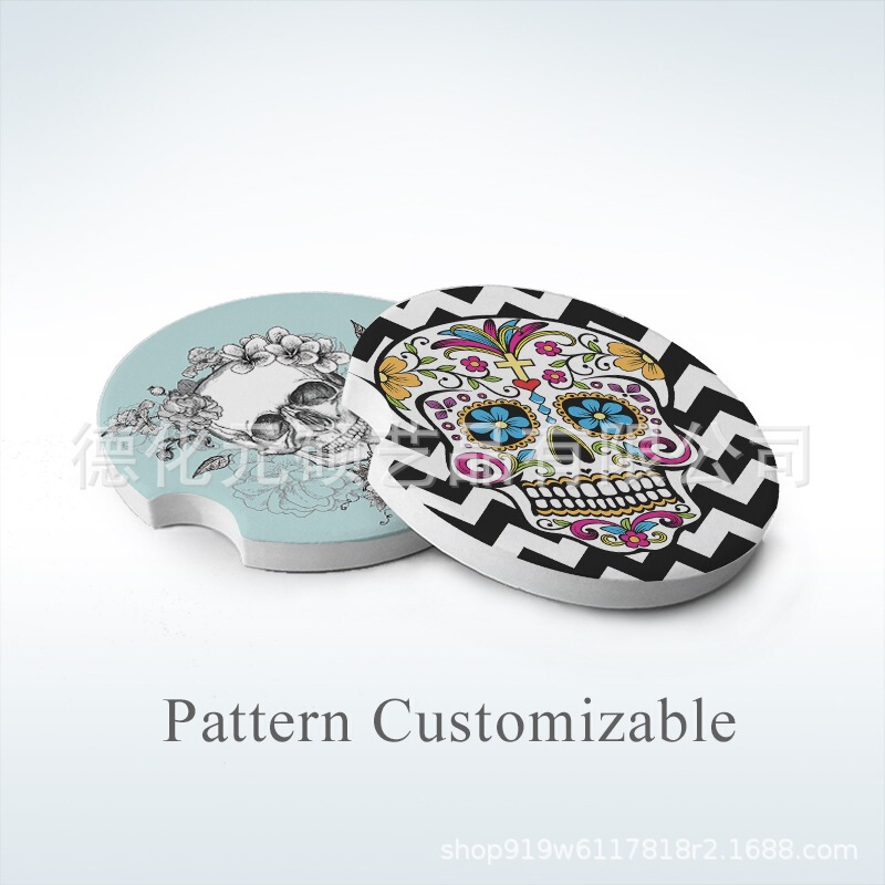 Cross-border Hot Selling Skull Skull Series Car Decoration Non-slip Ceramic Pad LOGO Car Supplies Absorbent Coaster Cross-border Hot Selling Skull Skull Series Car Decoration Non-slip Ceramic Pad LOGO Car Supplies Absorbent Coaster