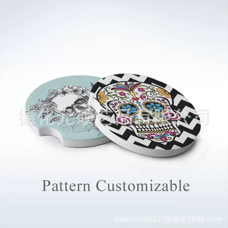 跨境热销骷颅头系列汽车装饰防滑陶瓷垫 LOGO汽车用品吸水杯垫