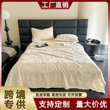 跨境专供出口外贸 新款塔芙绒蝴蝶提花毛毯 羊羔绒牛奶绒法莱绒毛
