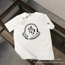 外贸原单M家大码宽松男装经典圆领印花男女情侣同款百搭高档短袖