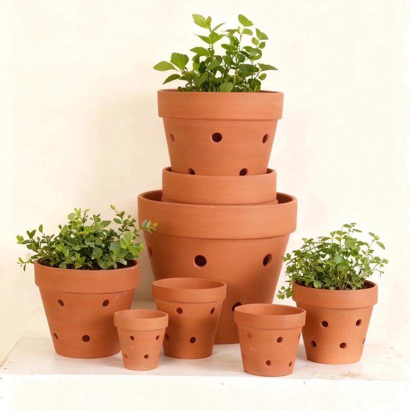 Red Pottery Flower Pot with Wall Holes, Dendrobium Porous Ceramic Hanging Pot, Orchid Pothos, Water-Absorbent and Breathable Mud Tile Pot, Stoneware Pot