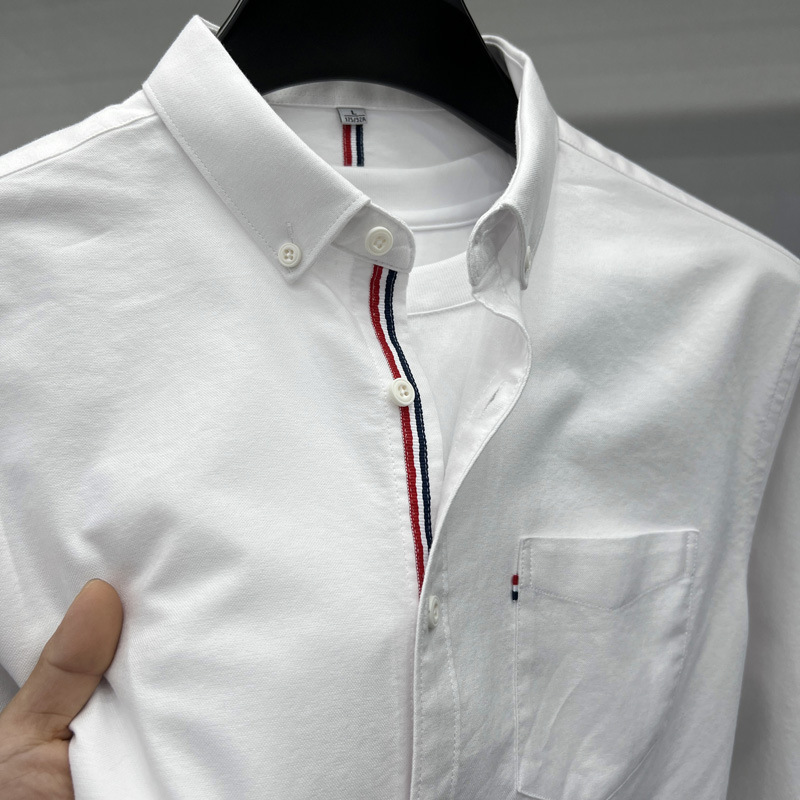 Foreign trade export 100 cotton Oxford long sleeve shirt men's autumn fashion casual embroidery tail single men's shirt