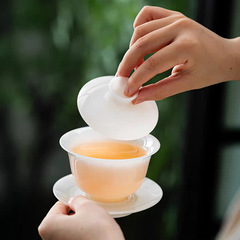 徳化産アイスジェイド磁器ホバーボウル、大型、高級家庭用三才茶碗、セラミックカンフーティーセット