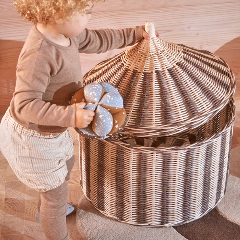 Cestas de almacenamiento de circo de estilo nórdico transfronterizo tejido a mano sala de niños canasta de juguetes de sala de estar con cubierta canasta de basura