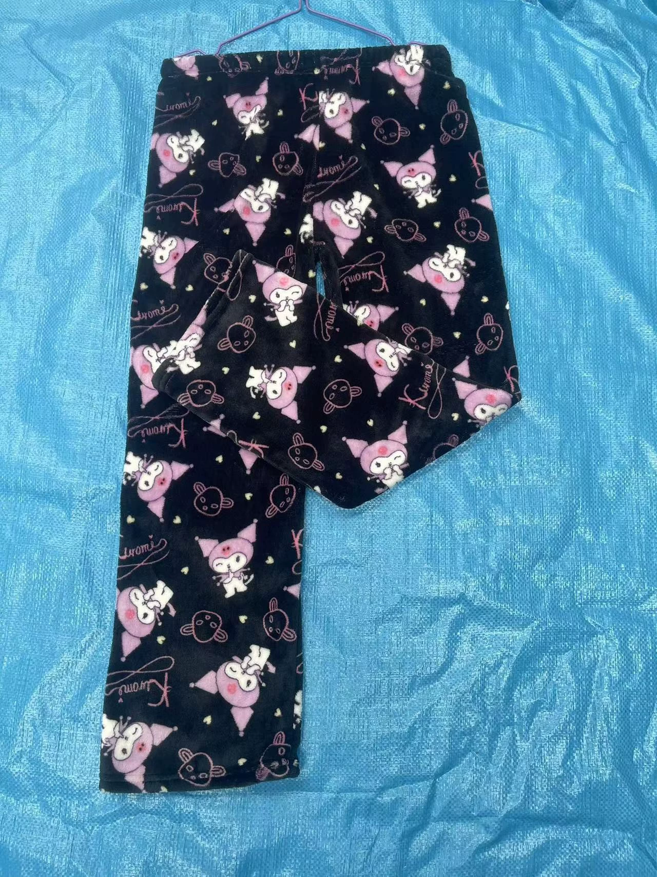 Зимние брюки из кораллового флиса, тёплая плюшевая фланель, эластичный пояс, мультяшные принты