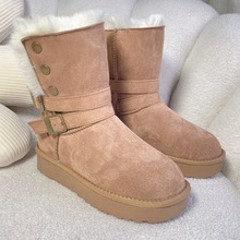 保暖中筒灰色雪地靴女2025冬季新款厚底增高加绒加厚长筒雪地棉鞋