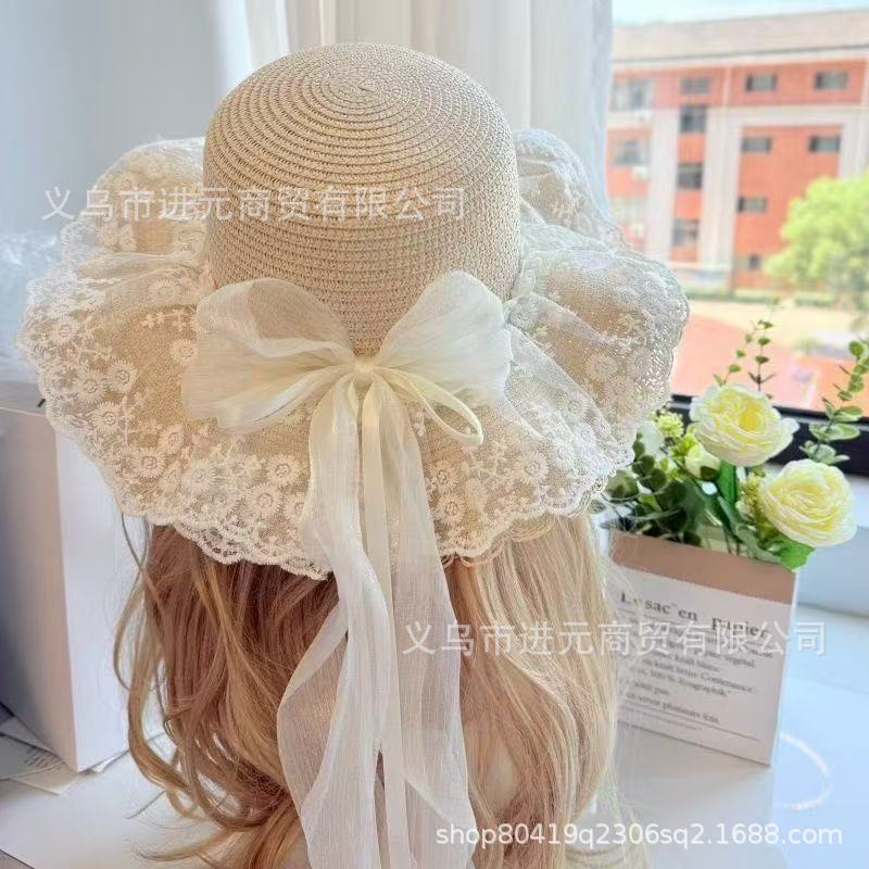New French-Style Straw Hat for Women 2026 Summer New Breathable Lace Hollow-Out Sun Protection Hat Beach Hat Sunshade