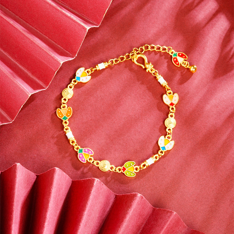 Vietnam oro ardiente azul colorido goteo de aceite mariquita pulsera multifacé no se desvanecerá alta sensación de joyas de regalo de amigos