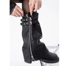 欧美朋克风皮质袜套女短筒秋冬季辣妹机车风小腿套堆堆袜ins同款