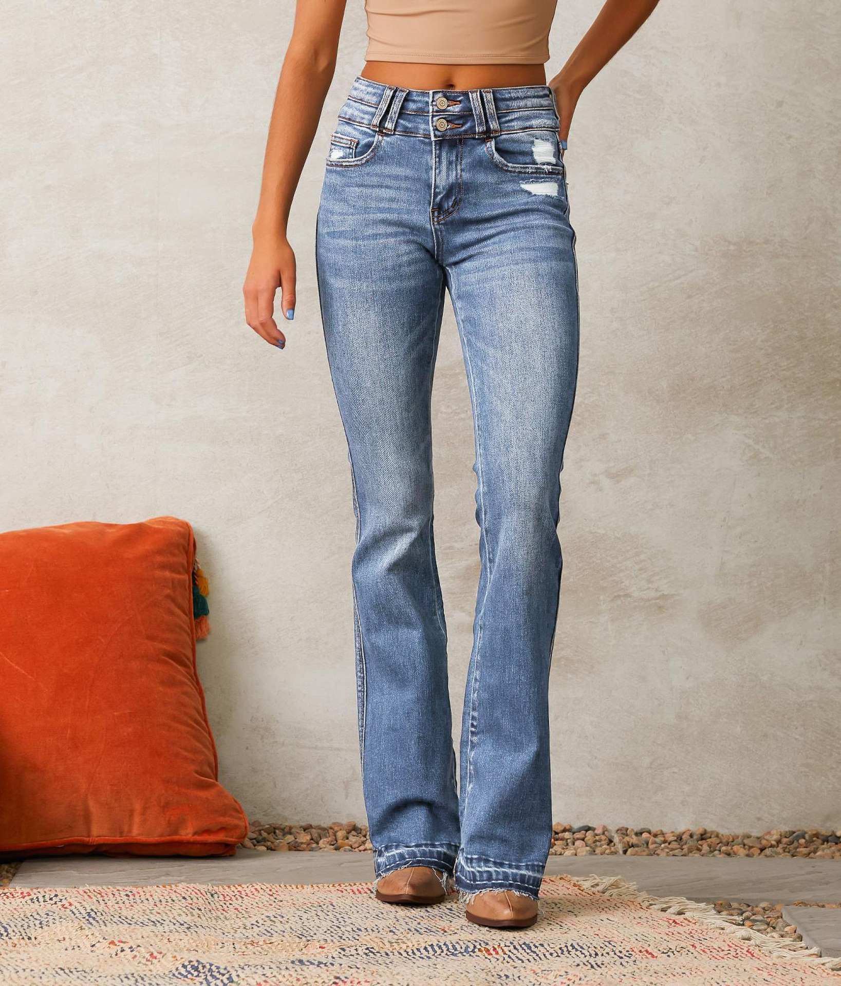 Slim Fit Type Women's Holiday Banquet Selfie Streetwear Solid Color Full Length Jeans
