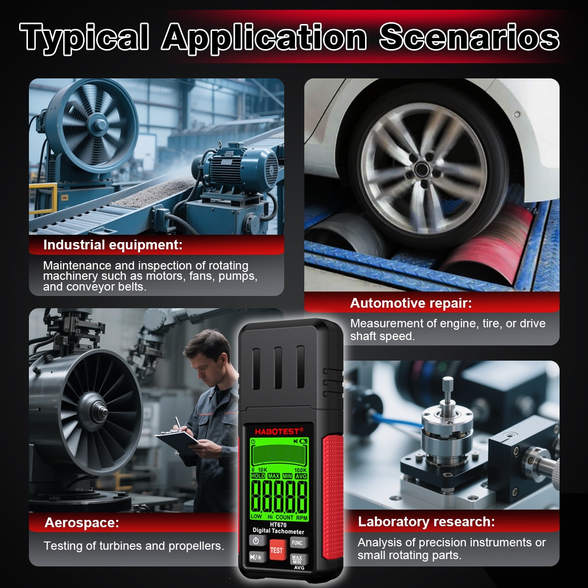 HABOTEST/Huabo HT673/HT670/HT671 Non-Contact Dual-Purpose Tachometer