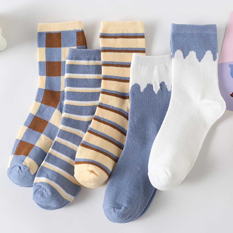 Mediados de la pantorrilla calcetines de verano de las mujeres Delgado azul rayado estudiante chica calcetín de moda lindo japonés medias fábrica de pelo