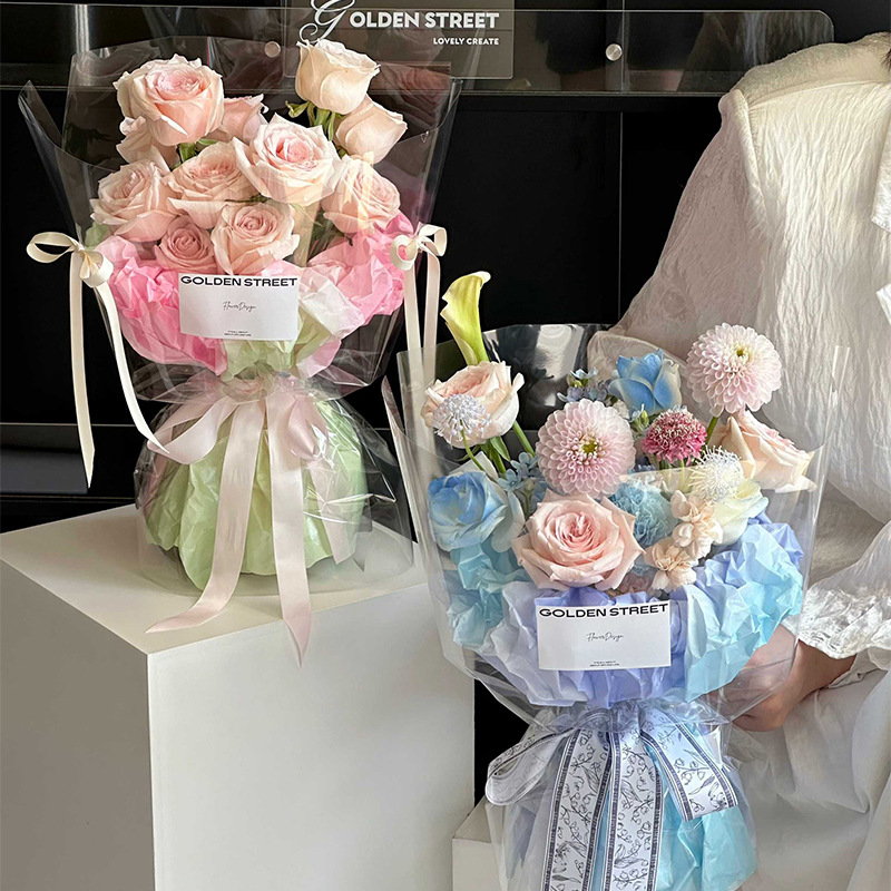 Qixi día de San Valentín gradiente de papel de perla de Sydney 38 g grueso ramo de flores colorido material de embalaje floral de revestimiento